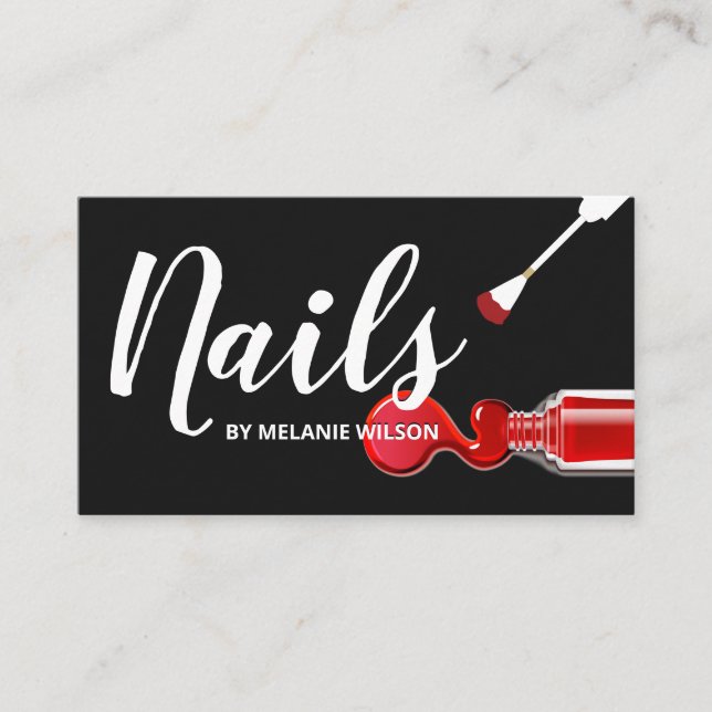Nails | Red Nail Polish and Brush Business Card (Front)