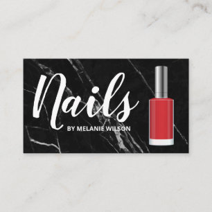 Nails   Red Nail Polish Bottle   Black Marble Business Card