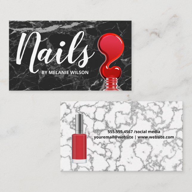 Nails | Red Nail Polish Pour | Marble Business Card (Front/Back)