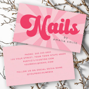 Nails retro pink or any colour sunburst business card