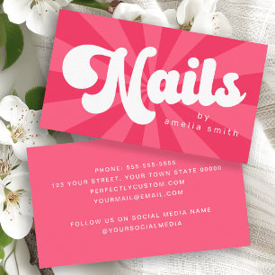Nails retro pink or any colour sunburst business card
