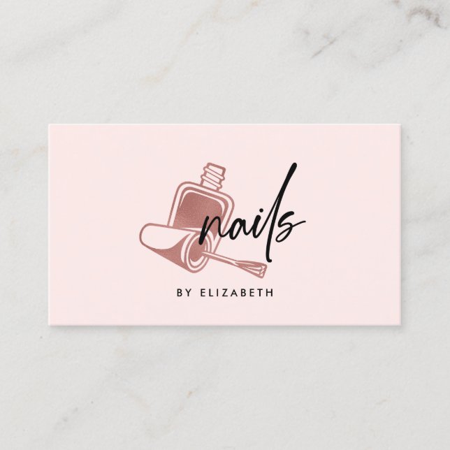 Nails Rose Gold & Black  Business Card (Front)