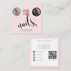 Nails Specialist 3 Photo QR Socials Blush Pink Square Business Card