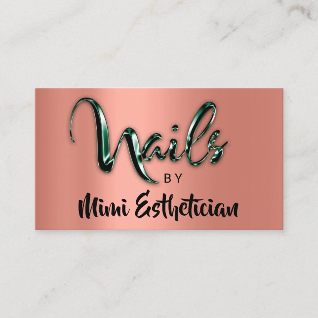 Nails Studio Artist NailsScript Logo Rose Greenery Business Card (Front)