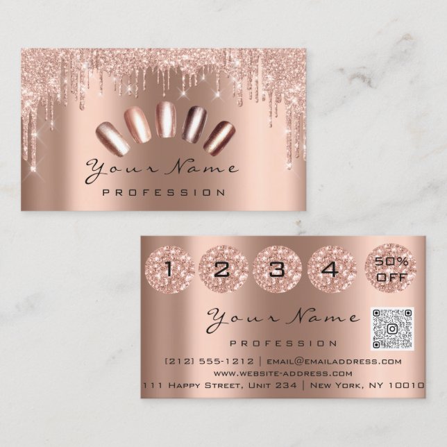 Nails Studio Drips Glitter  Manicure QR Code Business Card (Front/Back)