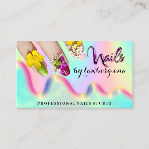 Nails Studio Logo Holograph QR Code Mermaid Busine Business Card