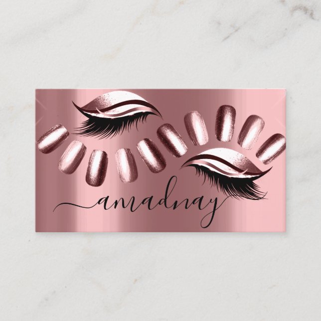 Nails Studio Makeup Artist Eyelash Rose Blush Business Card (Front)