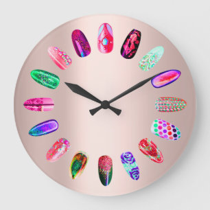 Nails Studio Pink Glam Nails Stylist Rose Large Clock