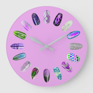 Nails Studio Purple Pink Nails Stylist Large Clock