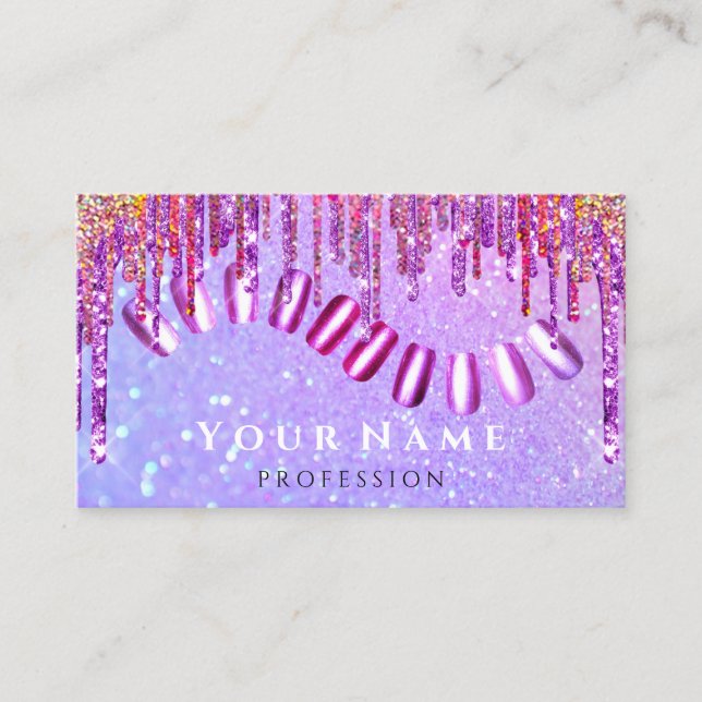 Nails Stylist Manicure Pink Glitter Holograph VIP Business Card (Front)