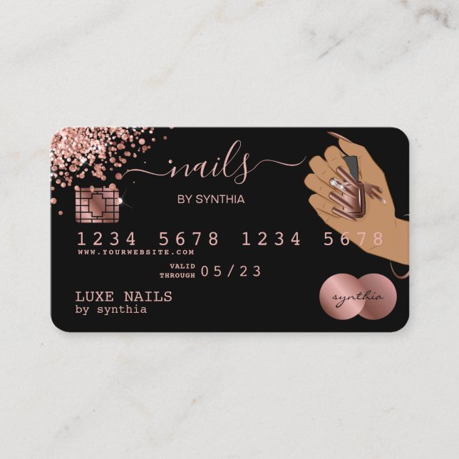 Nails Technician Credit Card Styled Rose Gold Drip (Front)