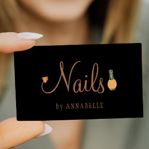 Nails typography glam gold and black chic salon business card