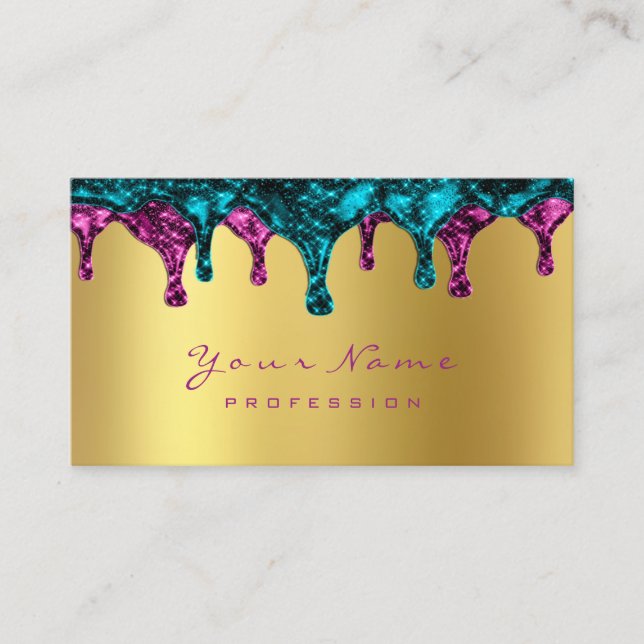 Nails Wax Epilation Depilation Pink Gold Blue Teal Business Card (Front)