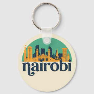 Nairobi Kenya City Skyline Retro Cityscape Art Key Ring