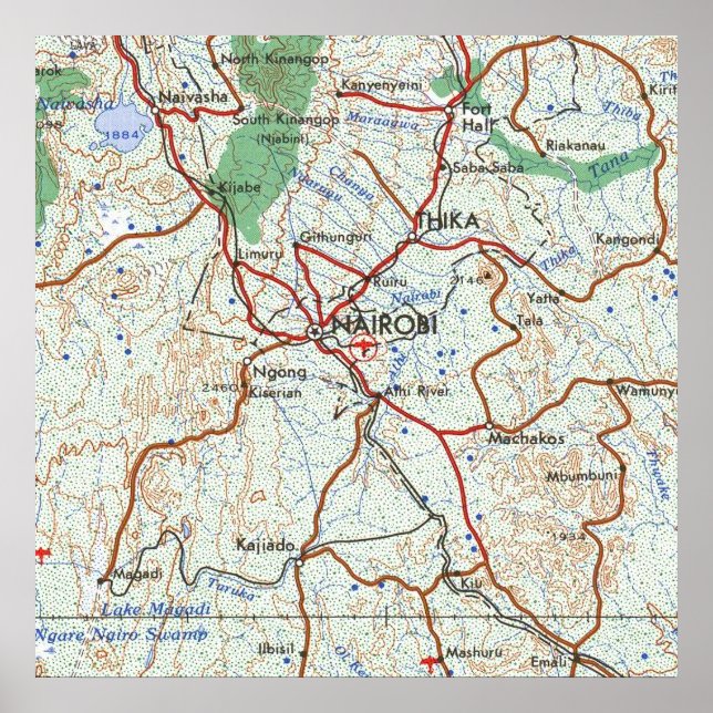 Nairobi Kenya Topographic Map Poster (Front)