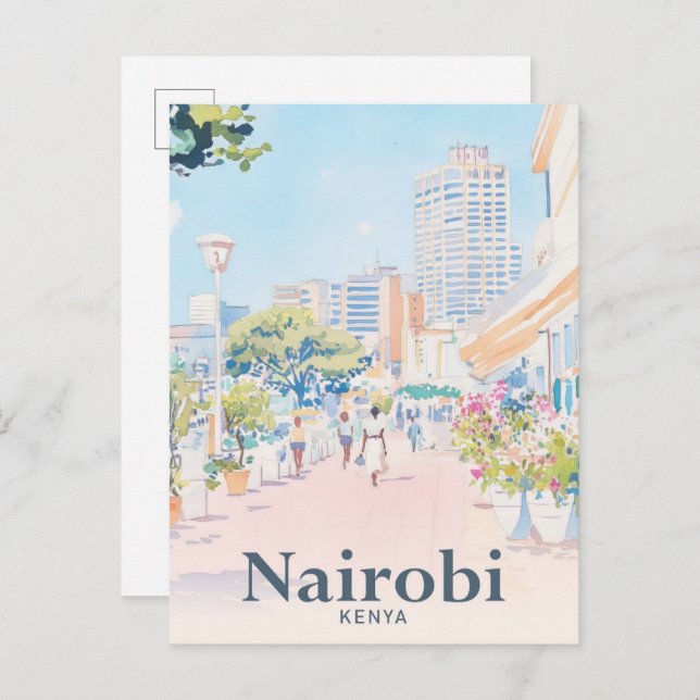 Nairobi Kenya Watercolor Painting Travel Postcard (Front/Back)