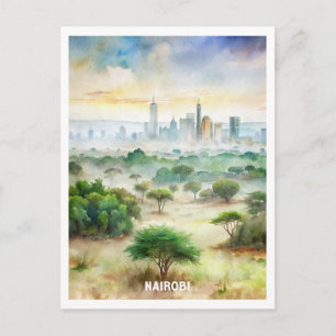 Nairobi National Park Watercolor Painting Postcard