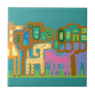 Naive art African animals Ceramic Tile