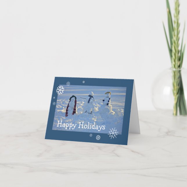 Naive Children's Snowman Snow Cold Blue Snowflake Holiday Card (Front)