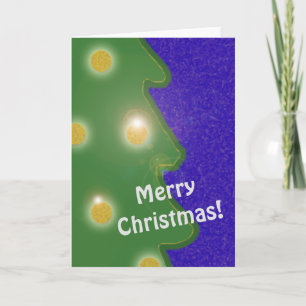 Naive Christmas Tree Golden Lights Text Blue Holiday Card
