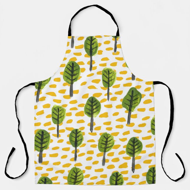 Naive Green Black Tree Pattern Apron (Front)