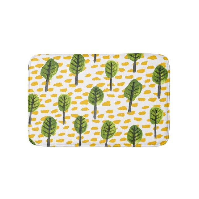 Naive Green Black Tree Pattern Bath Mat (Front)