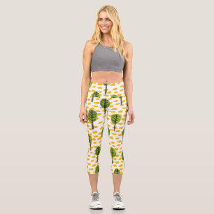Naive Green Black Tree Pattern Capri Leggings