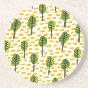 Naive Green Black Tree Pattern Coaster
