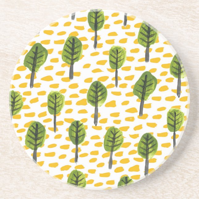 Naive Green Black Tree Pattern Coaster (Front)