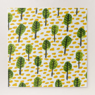 Naive Green Black Tree Pattern Jigsaw Puzzle