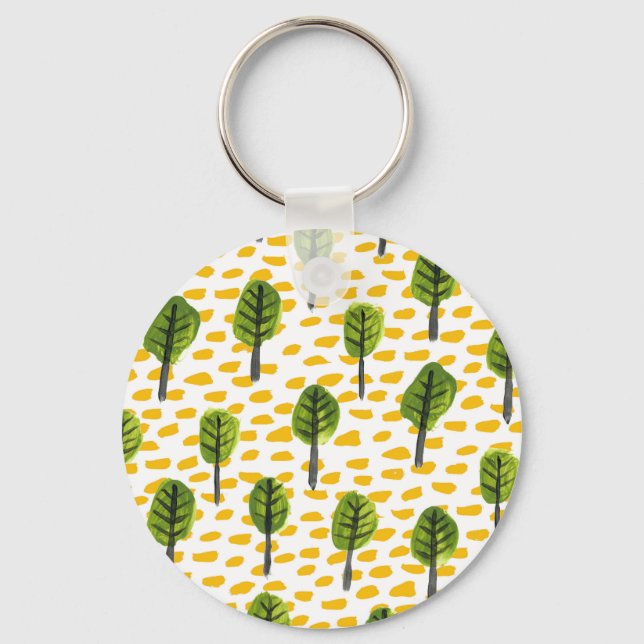 Naive Green Black Tree Pattern Key Ring (Front)