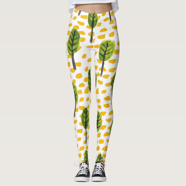 Naive Green Black Tree Pattern Leggings (Front)