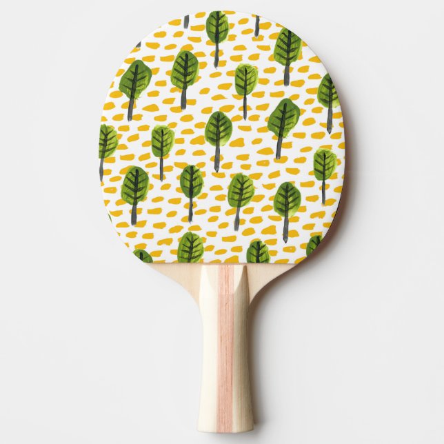 Naive Green Black Tree Pattern Ping Pong Paddle (Front)