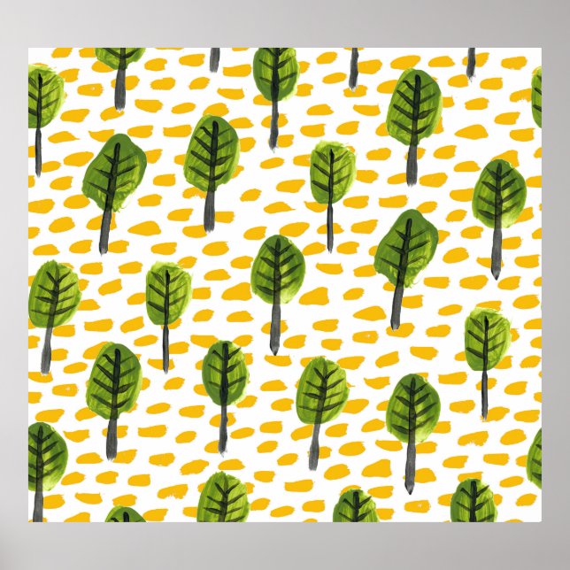Naive Green Black Tree Pattern Poster (Front)