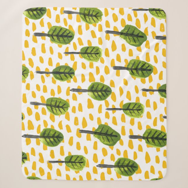 Naive Green Black Tree Pattern Sherpa Blanket (Front)