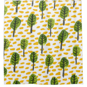 Naive Green Black Tree Pattern Shower Curtain