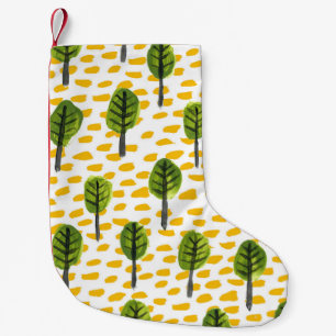 Naive Green Black Tree Pattern Small Christmas Stocking
