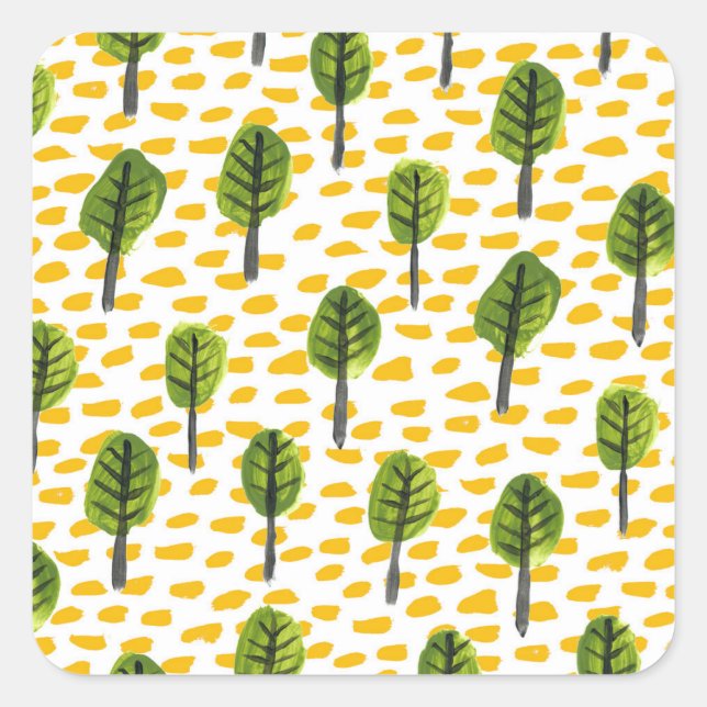 Naive Green Black Tree Pattern Square Sticker (Front)