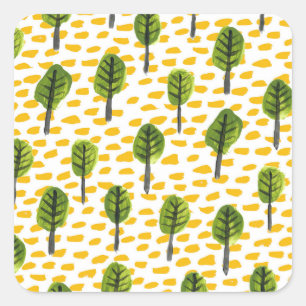 Naive Green Black Tree Pattern Square Sticker