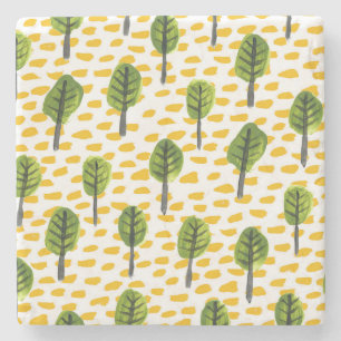 Naive Green Black Tree Pattern Stone Coaster