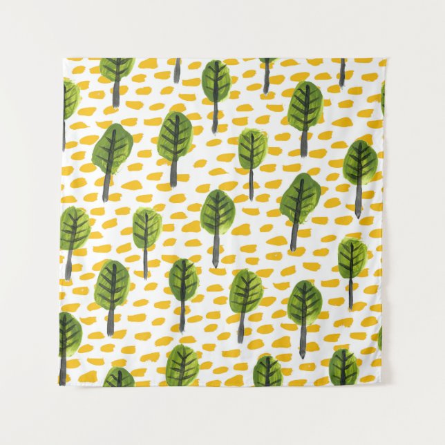 Naive Green Black Tree Pattern Tapestry (Front)