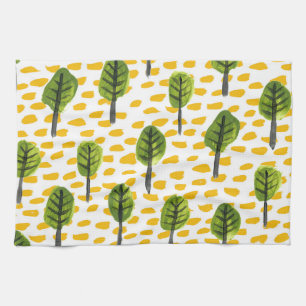 Naive Green Black Tree Pattern Tea Towel