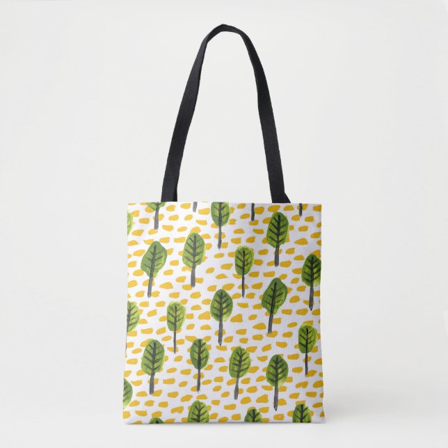 Naive Green Black Tree Pattern Tote Bag (Front)