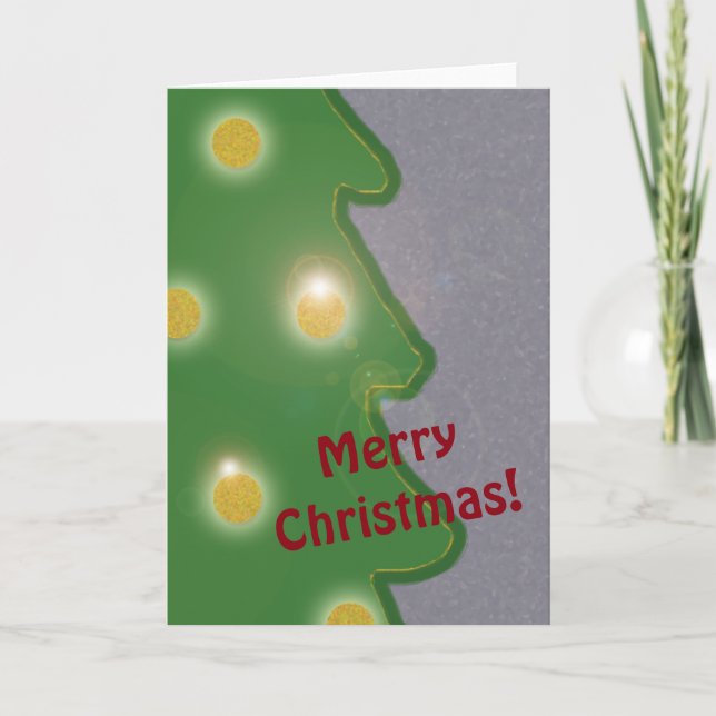 Naive Green Christmas Tree Golden Lights Text Holiday Card (Front)