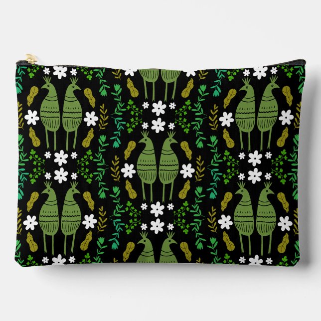Naïve Rustic Nature Bird Folk Art Accessory Pouch (Front)