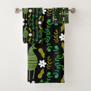 Naïve Rustic Nature Bird Folk Art Bath Towel Set