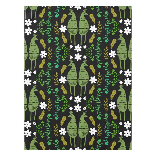Naïve Rustic Nature Bird Folk Art Tablecloth (Front)