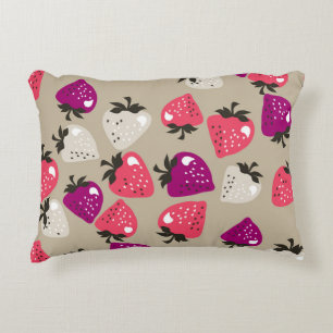 Naive Strawberries: Beige Background Seamless. Decorative Cushion