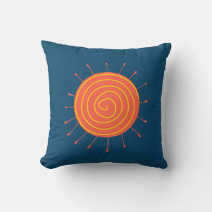 Naive Sun Dark Blue Background Cushion