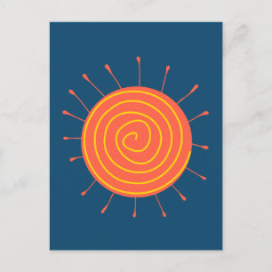 Naive Sun Dark Blue Background Holiday Postcard